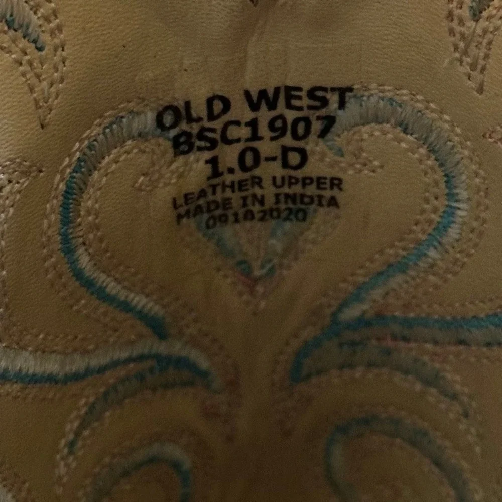 Old West Purple Brown Leather Embroidered Cowboy Boots Kid's 1.0 D
